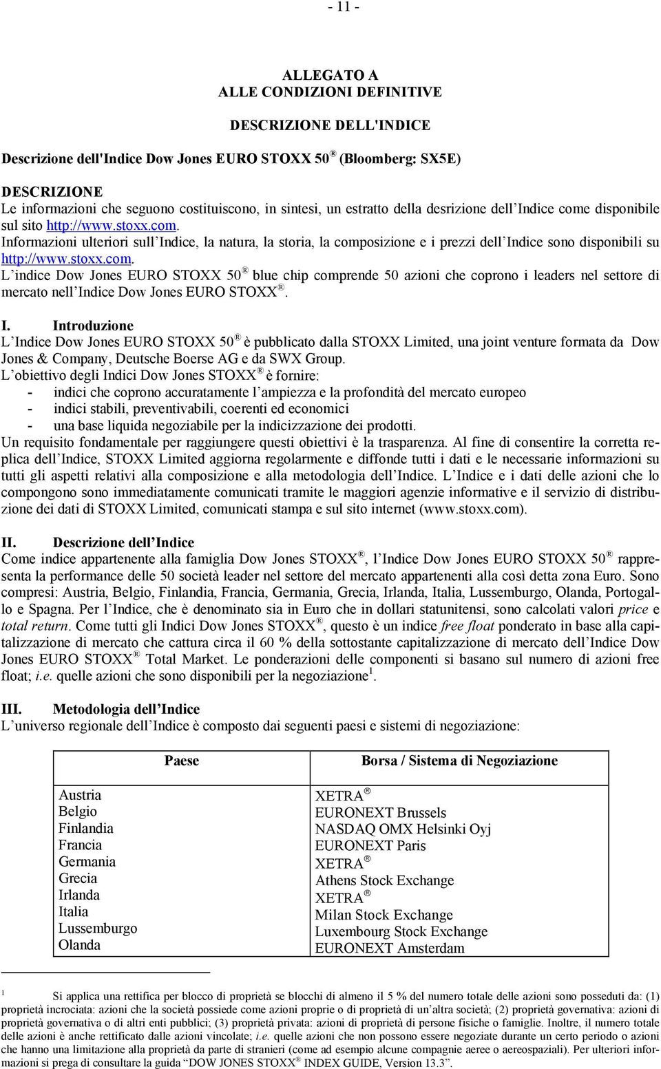 stoxx.com. L indice Dow Jones EURO STOXX 50 blue chip comprende 50 azioni che coprono i leaders nel settore di mercato nell In