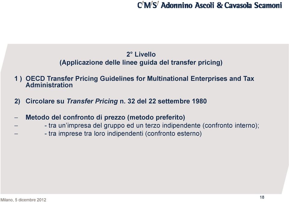 32 del 22 settembre 1980 Metodo del confronto di prezzo (metodo preferito) - tra un impresa del