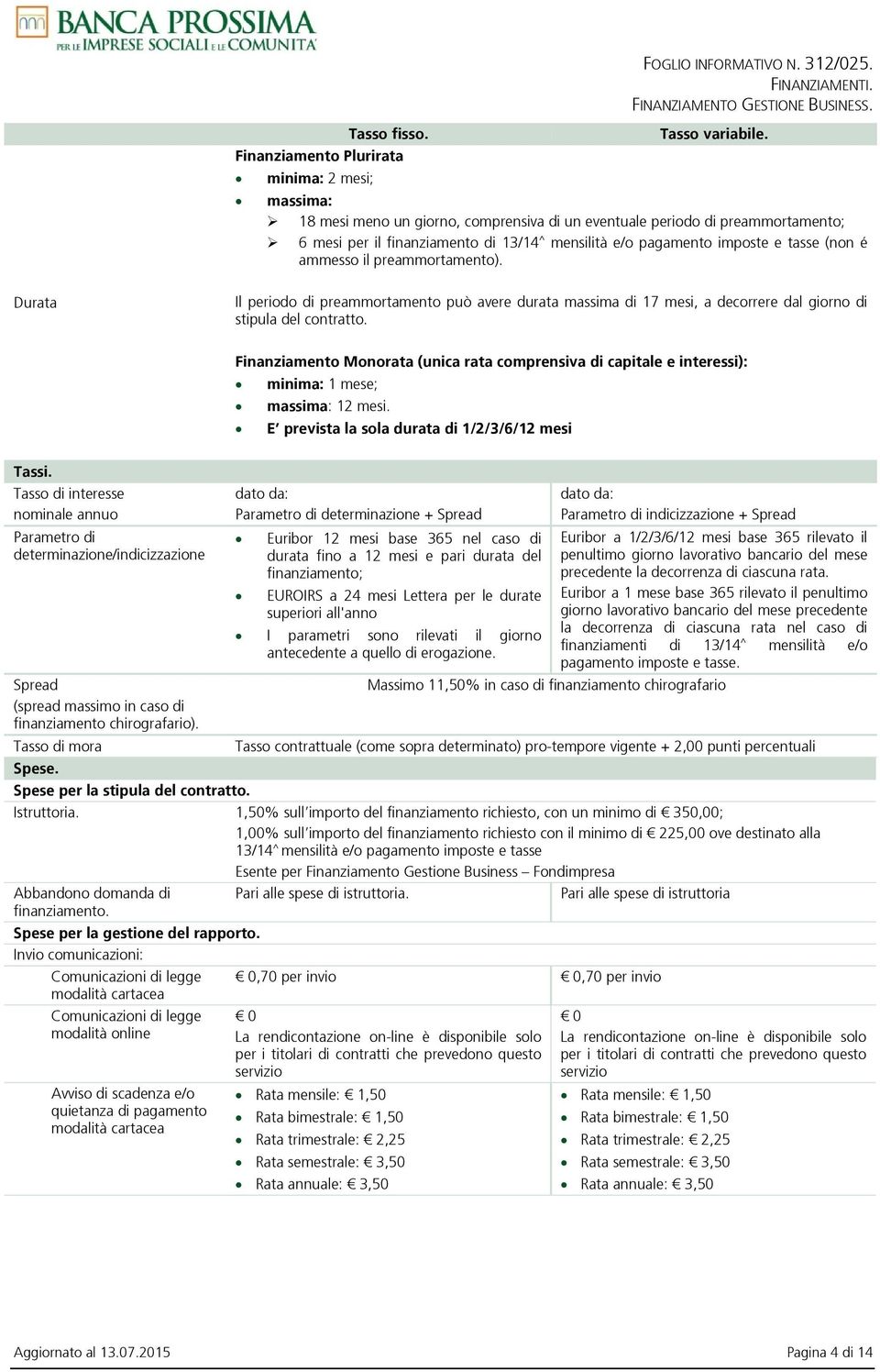 preammortamento). Durata Il periodo di preammortamento può avere durata massima di 17 mesi, a decorrere dal giorno di stipula del contratto.