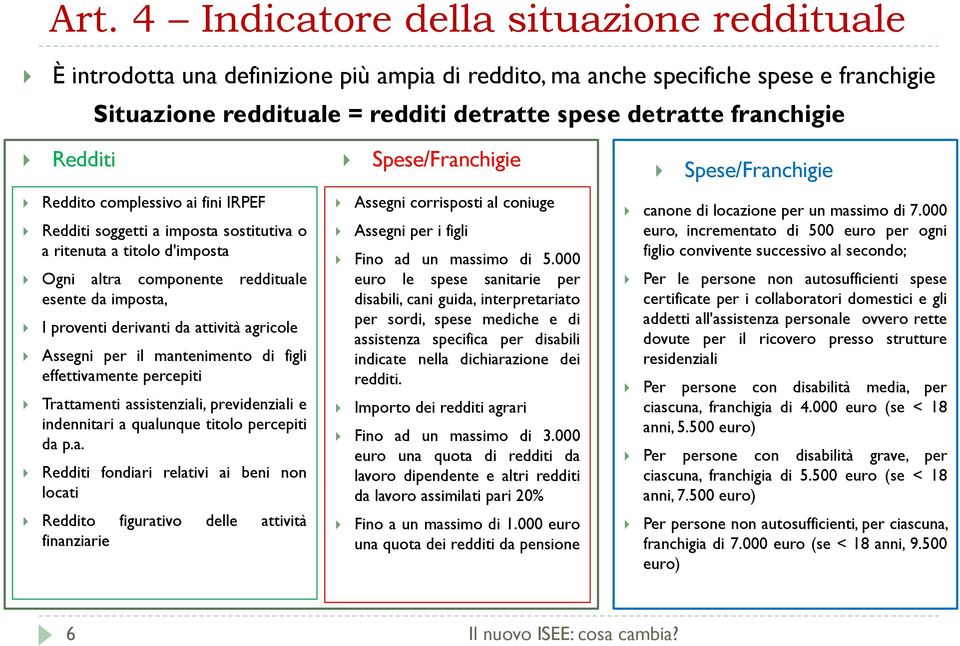 reddituale esente da imposta, I proventi derivanti da attività agricole Assegni per il mantenimento di figli effettivamente percepiti Trattamenti assistenziali, previdenziali e indennitari a