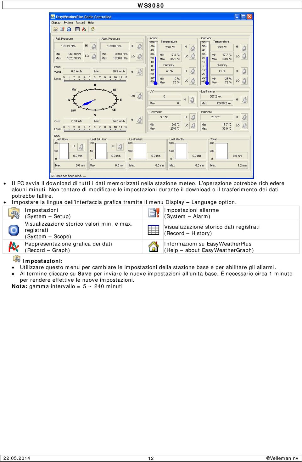 Impostazioni (System Setup) Visualizzazione storico valori min. e max.