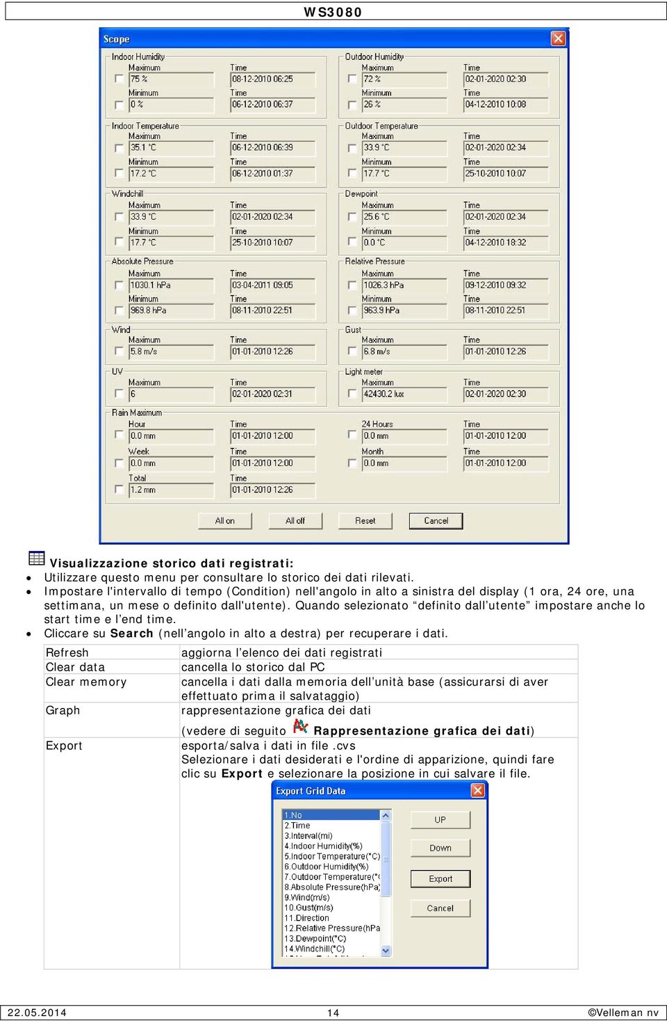 Quando selezionato definito dall utente impostare anche lo start time e l end time. Cliccare su Search (nell angolo in alto a destra) per recuperare i dati.