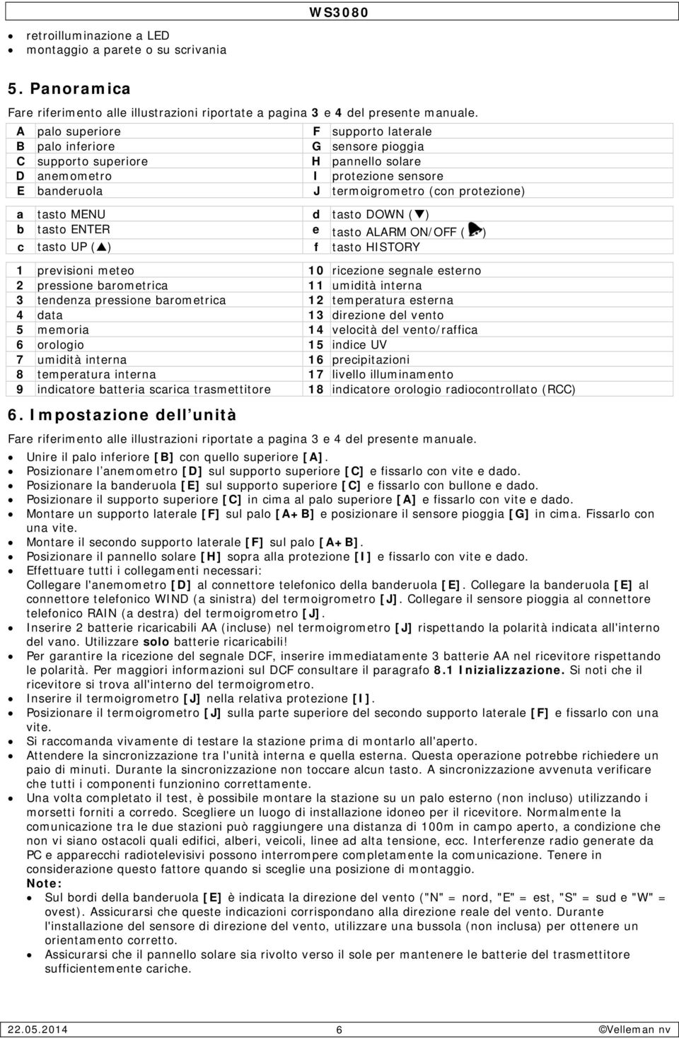 MENU d tasto DOWN () b tasto ENTER e tasto ALARM ON/OFF ( ) c tasto UP () f tasto HISTORY 1 previsioni meteo 10 ricezione segnale esterno 2 pressione barometrica 11 umidità interna 3 tendenza