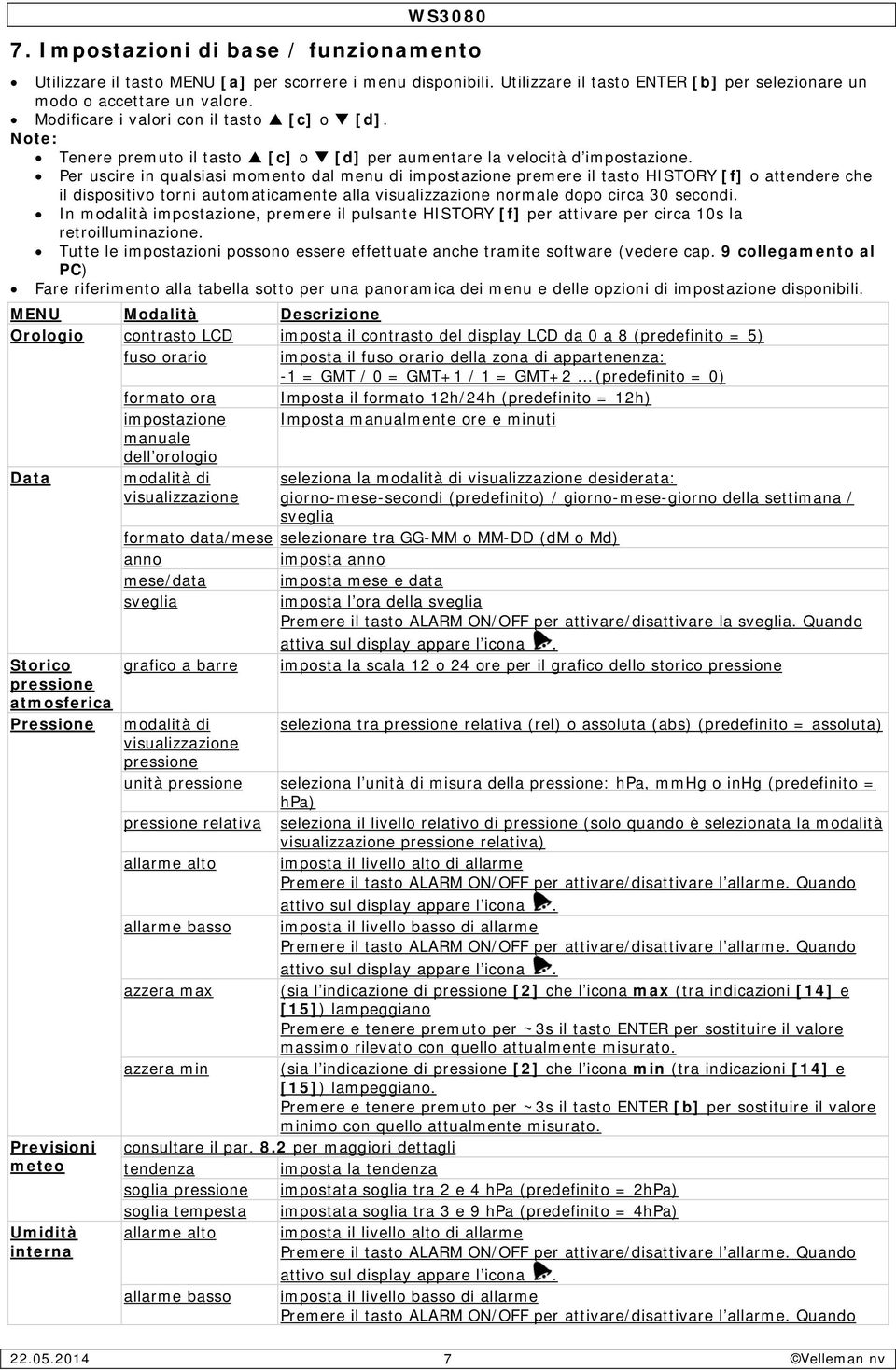 Per uscire in qualsiasi momento dal menu di impostazione premere il tasto HISTORY [f] o attendere che il dispositivo torni automaticamente alla visualizzazione normale dopo circa 30 secondi.