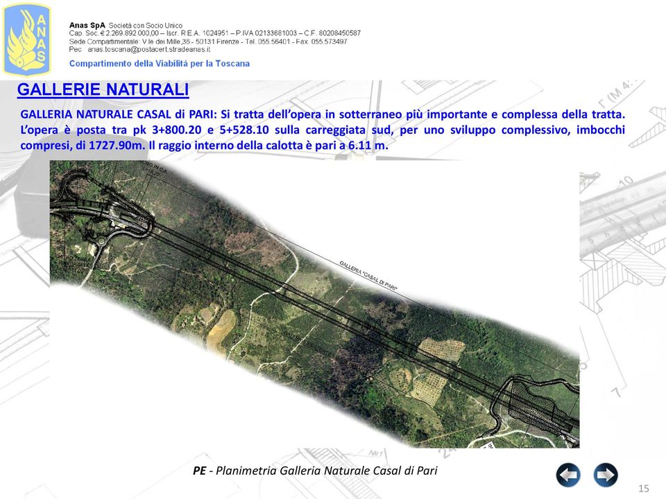 10 sulla carreggiata sud, per uno sviluppo complessivo, imbocchi compresi, di 1727.90m.