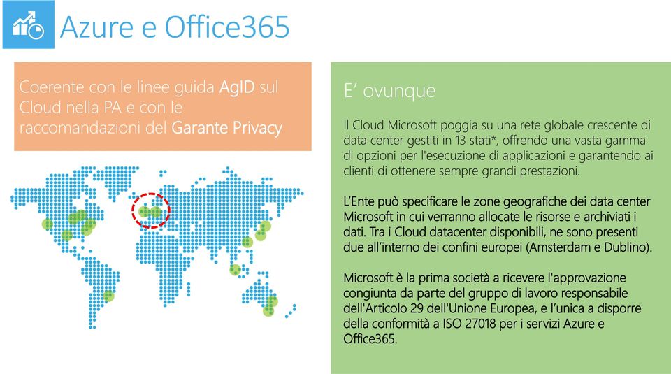 L Ente può specificare le zone geografiche dei data center Microsoft in cui verranno allocate le risorse e archiviati i dati.