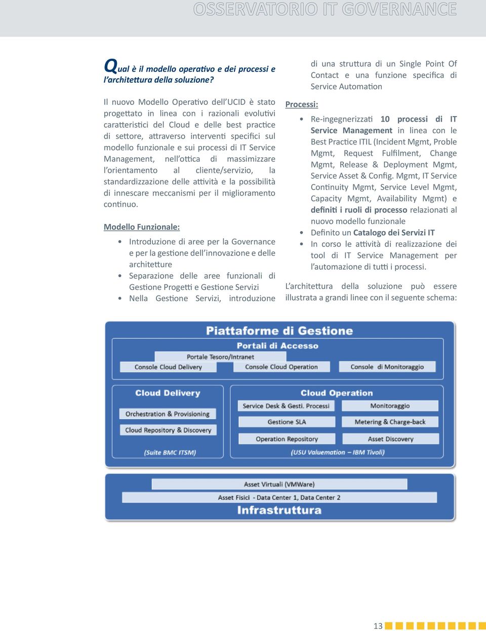 funzionale e sui processi di IT Service Management, nell ottica di massimizzare l orientamento al cliente/servizio, la standardizzazione delle attività e la possibilità di innescare meccanismi per il