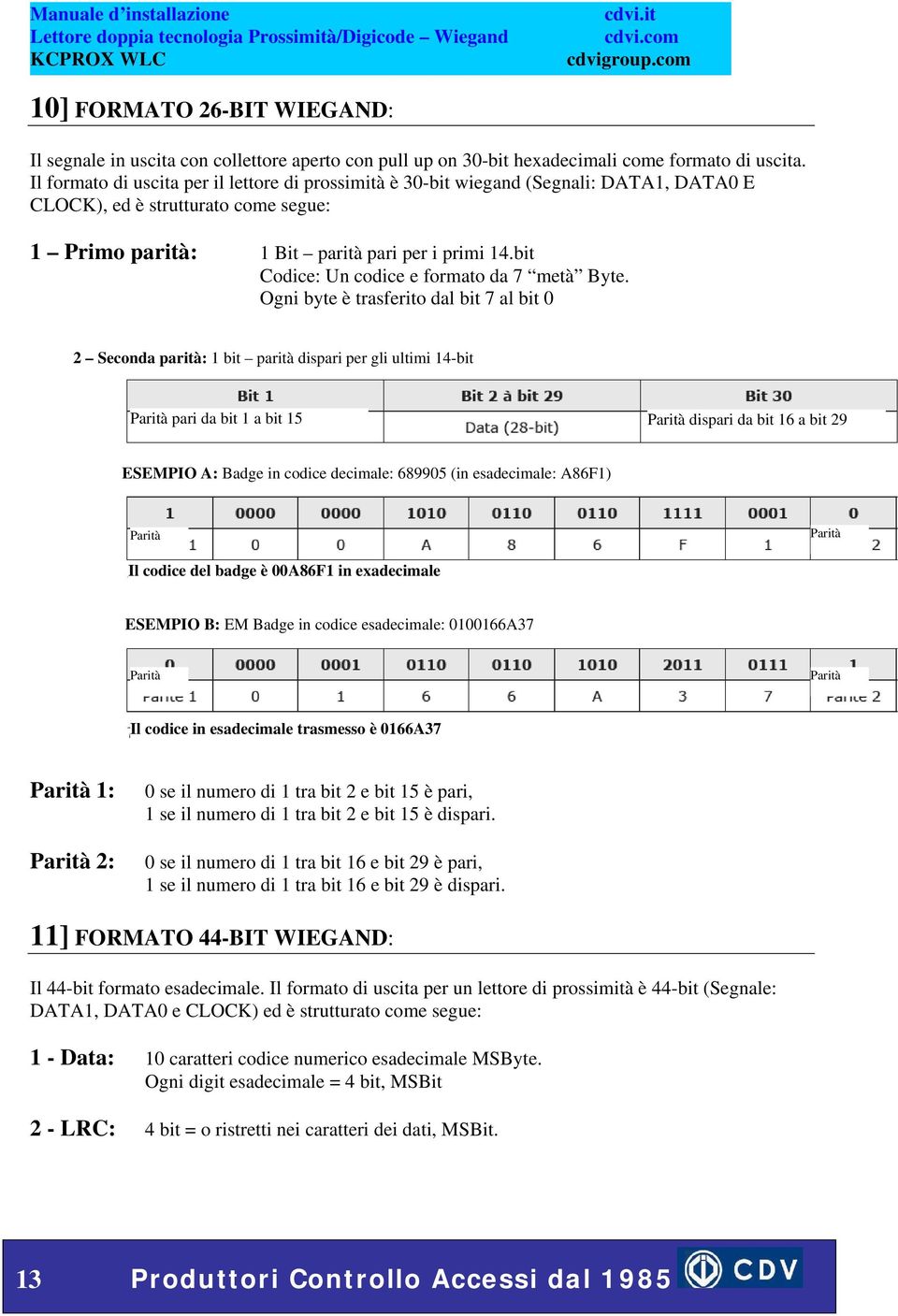 bit Codice: Un codice e formato da 7 metà Byte.