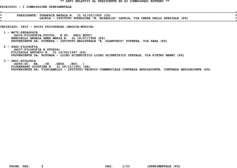 IL 18/07/1958 (PZ) PROVENIENTE DA: POTENZA - ISTITUTO MAGISTRALE "E. GIANTURCO" POTENZA, VIA ZARA (PZ) 2 - SG82:FILOSOFIA (A037:FILOSOFIA E STORIA) FILIZZOLA ANTONIO N.