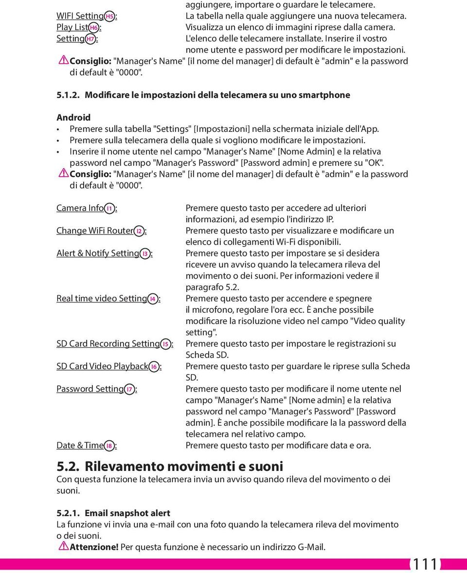 Consiglio: "Manager's Name" [il nome del manager] di default è "admin" e la password di default è "0000". 5..2.