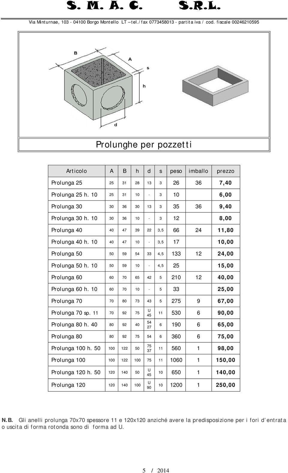 10 50 59 10-4,5 25 15,00 Prolunga 60 60 70 65 42 5 210 12 40,00 Prolunga 60 h. 10 60 70 10-5 33 25,00 Prolunga 70 70 80 73 43 5 275 9 67,00 Prolunga 70 sp. 11 70 92 75 Prolunga 80 h.