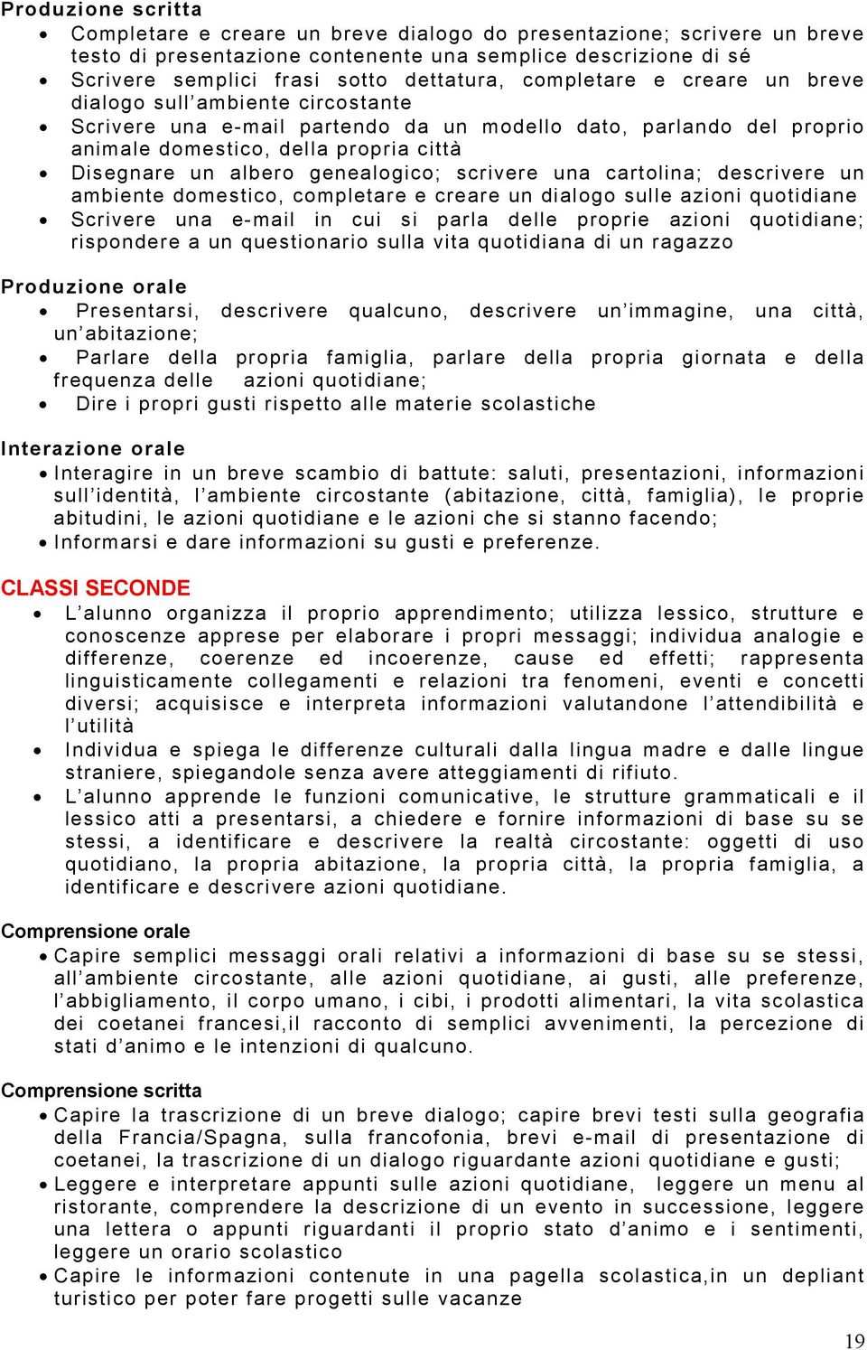 genealogico; scrivere una cartolina; descrivere un ambiente domestico, completare e creare un dialogo sulle azioni quotidiane Scrivere una e-mail in cui si parla delle proprie azioni quotidiane;