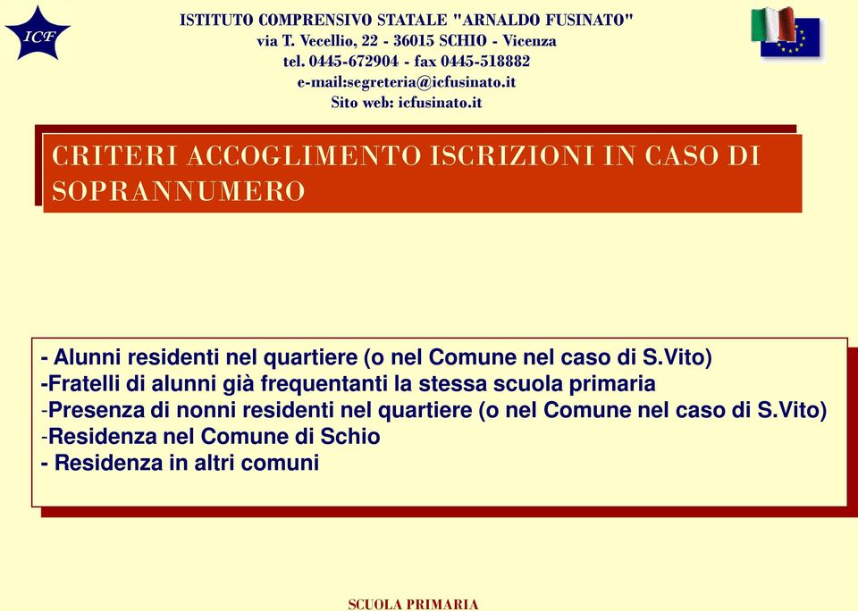 Vito) -Fratelli di alunni già frequentanti la stessa scuola primaria -Presenza