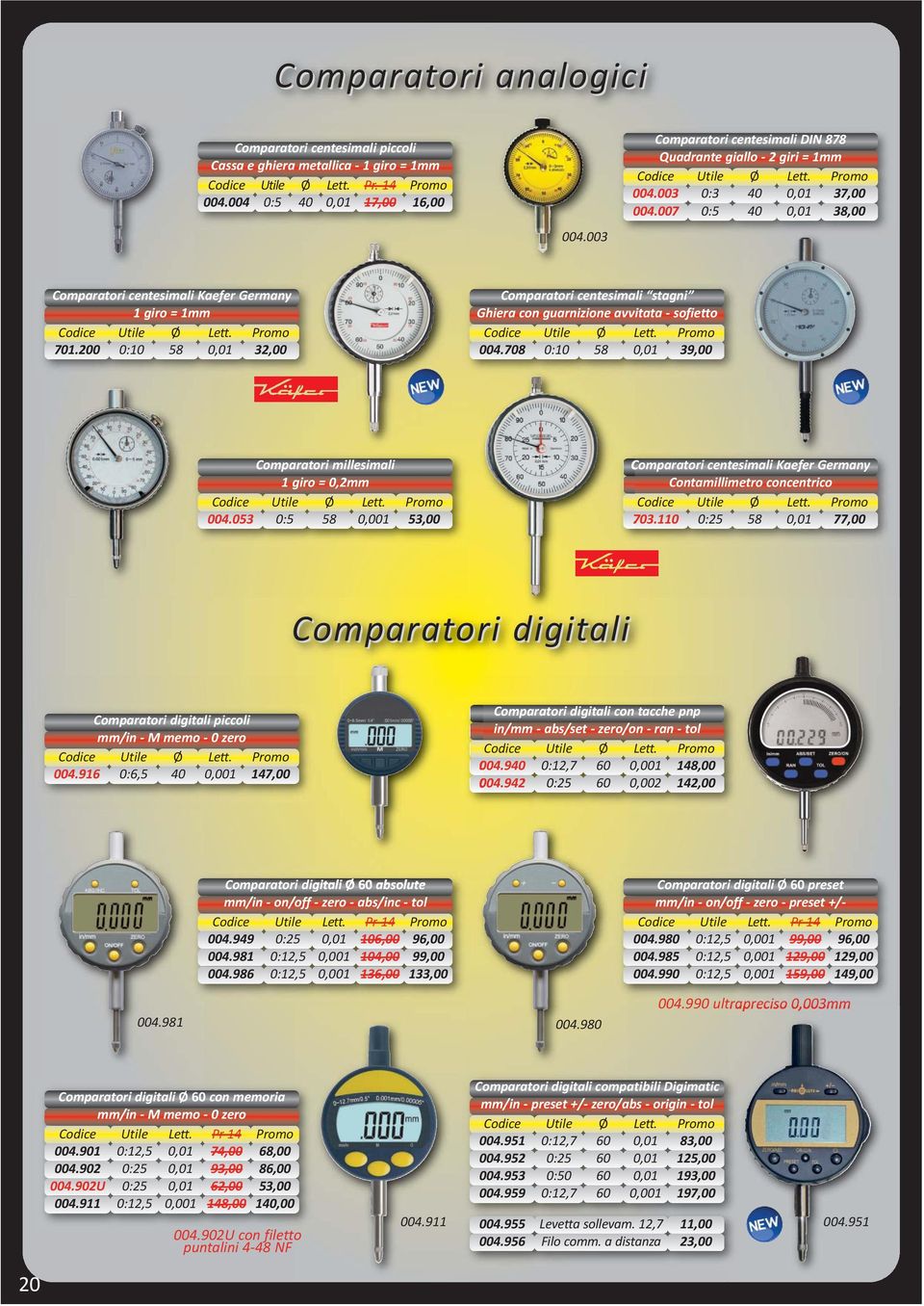 200 0:10 58 0,01 32,00 Comparatori centesimali stagni Ghiera con guarnizione avvitata - sofietto Ø Lett. 004.