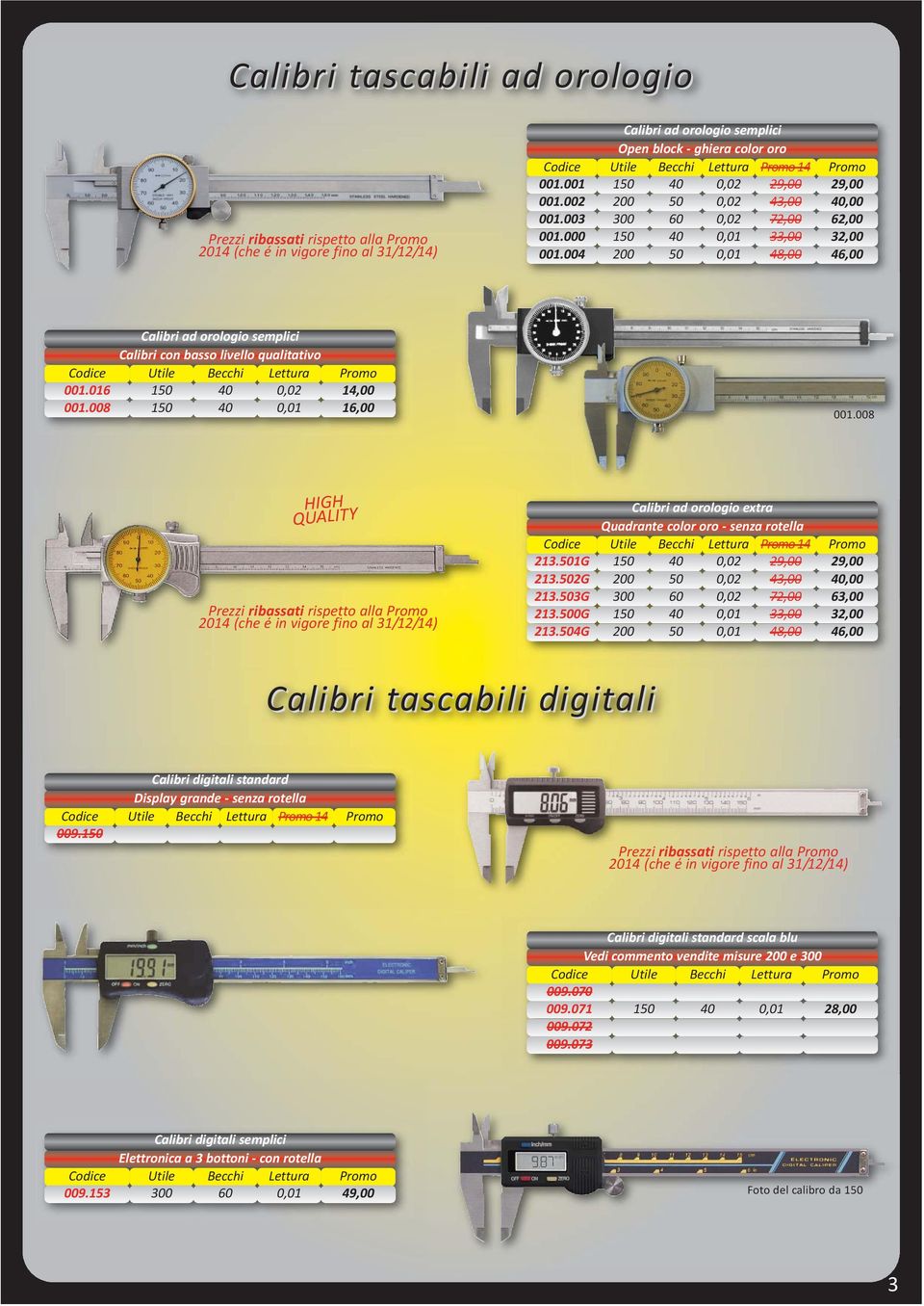 008 150 40 0,01 16,00 001.008 Calibri ad orologio extra Quadrante color oro - senza rotella 14 213.501G 150 40 0,02 29,00 29,00 213.502G 200 50 0,02 43,00 40,00 213.503G 300 60 0,02 72,00 63,00 213.