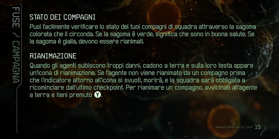 Rianimazione Quando gli agenti subiscono troppi danni, cadono a terra e sulla loro testa appare un icona di rianimazione.