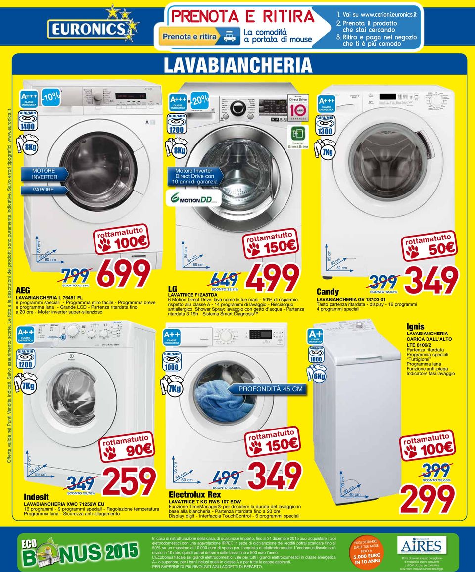 programma lana - Grande LCD - Partenza ritardata fino a 20 ore - Moter inverter super-silenzioso 1200 7Kg 85 cm 85 cm 259 59 cm 349 25,78% Indesit LAVAIANCHERIA XWC 71252W EU 16 programmi - 9