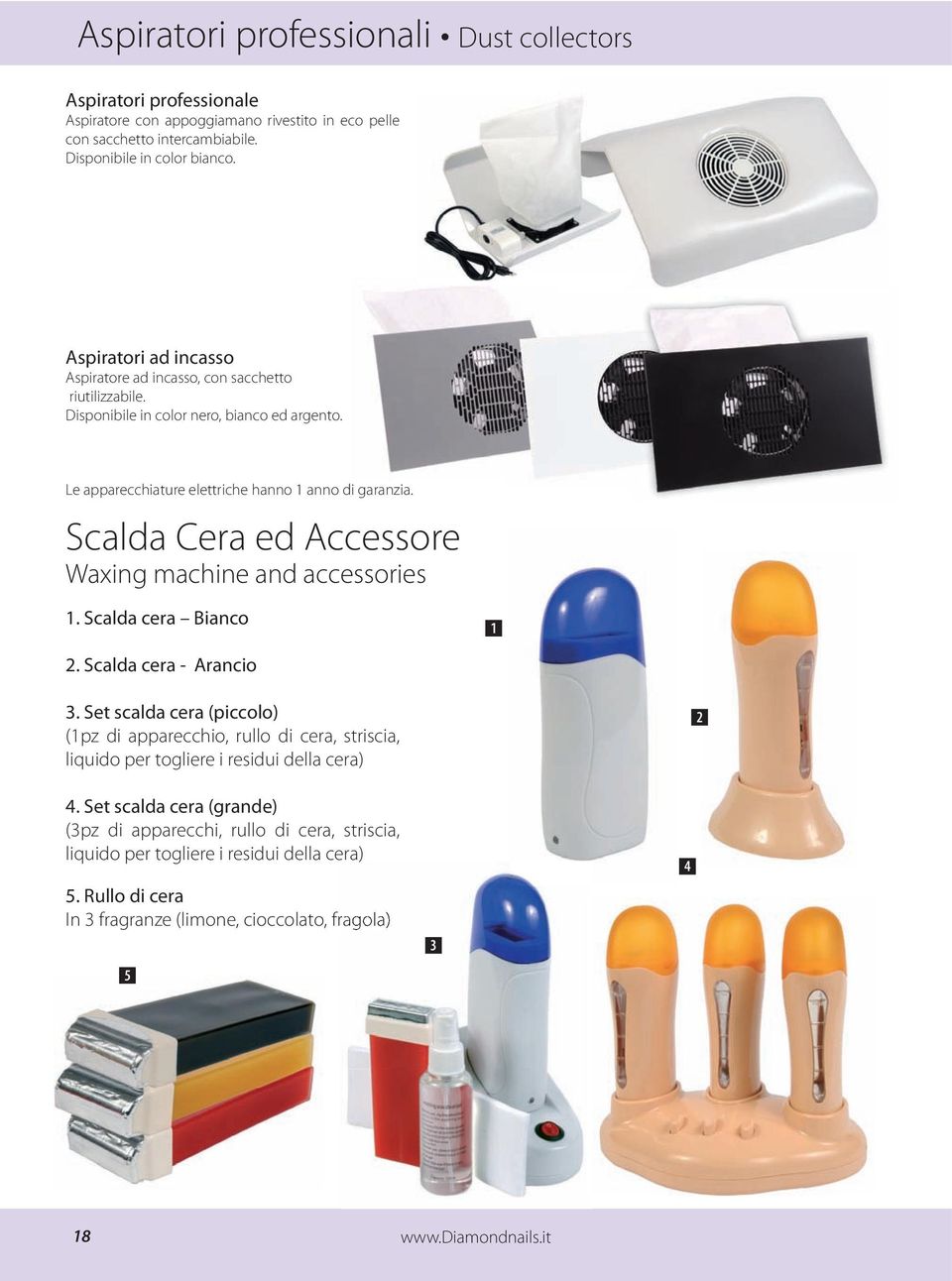Scalda Cera ed Accessore Waxing machine and accessories 1. Scalda cera Bianco 1 2. Scalda cera - Arancio 3.