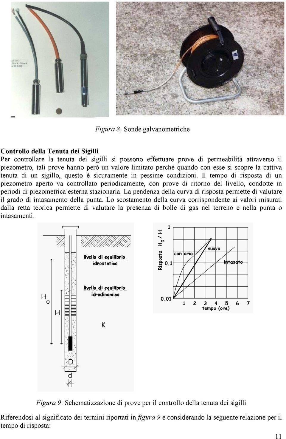 Il tempo di risposta di un piezometro aperto va controllato periodicamente, con prove di ritorno del livello, condotte in periodi di piezometrica esterna stazionaria.