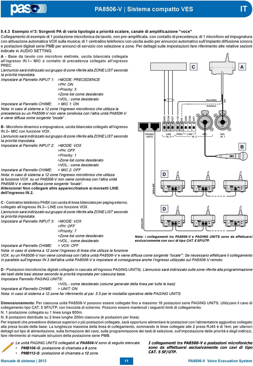 precedenza; di 1 microfono ad impugnatura con attivazione automatica VOX sulla musica; di 1 centralino telefonico con uscita audio per annuncio automatico sull impianto diffusione sonora e postazioni