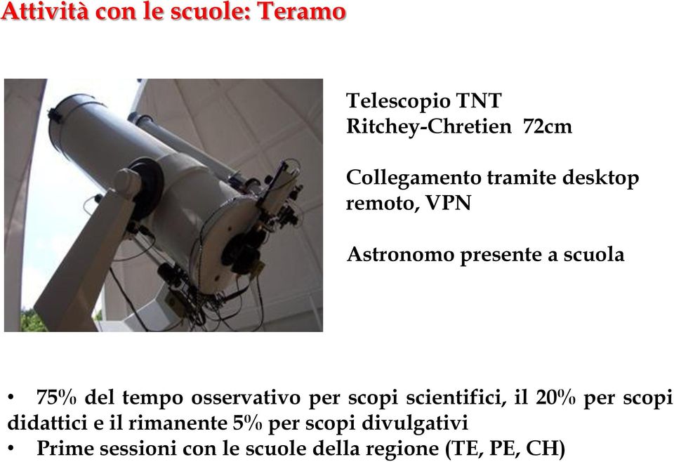 tempo osservativo per scopi scientifici, il 20% per scopi didattici e il