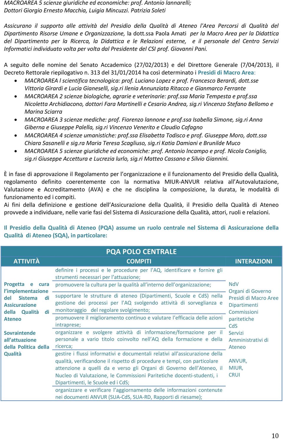 ssa Paola Amati per la Macro Area per la Didattica del Dipartimento per la Ricerca, la Didattica e le Relazioni esterne, e il personale del Centro Servizi Informatici individuato volta per volta dal