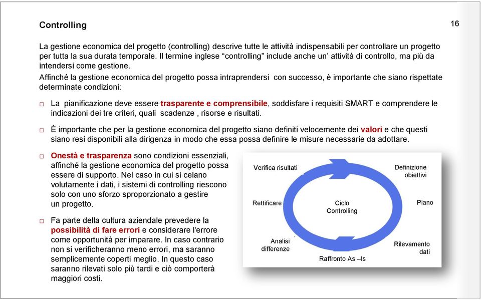 Affinché la gestione economica del progetto possa intraprendersi con successo, è importante che siano rispettate determinate condizioni: La pianificazione deve essere trasparente e comprensibile,