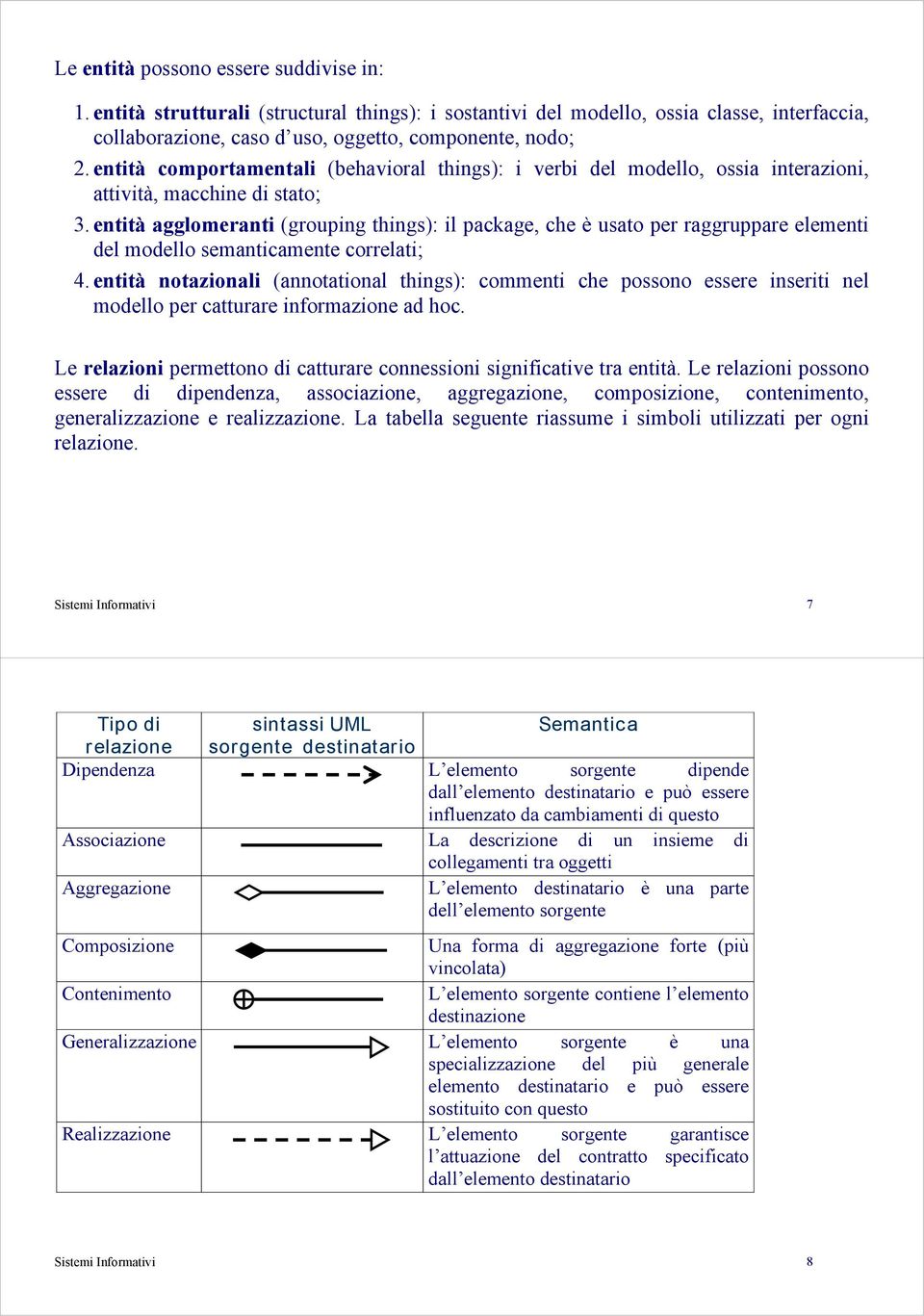 entità agglomeranti (grouping things): il package, che è usato per raggruppare elementi del modello semanticamente correlati; 4.