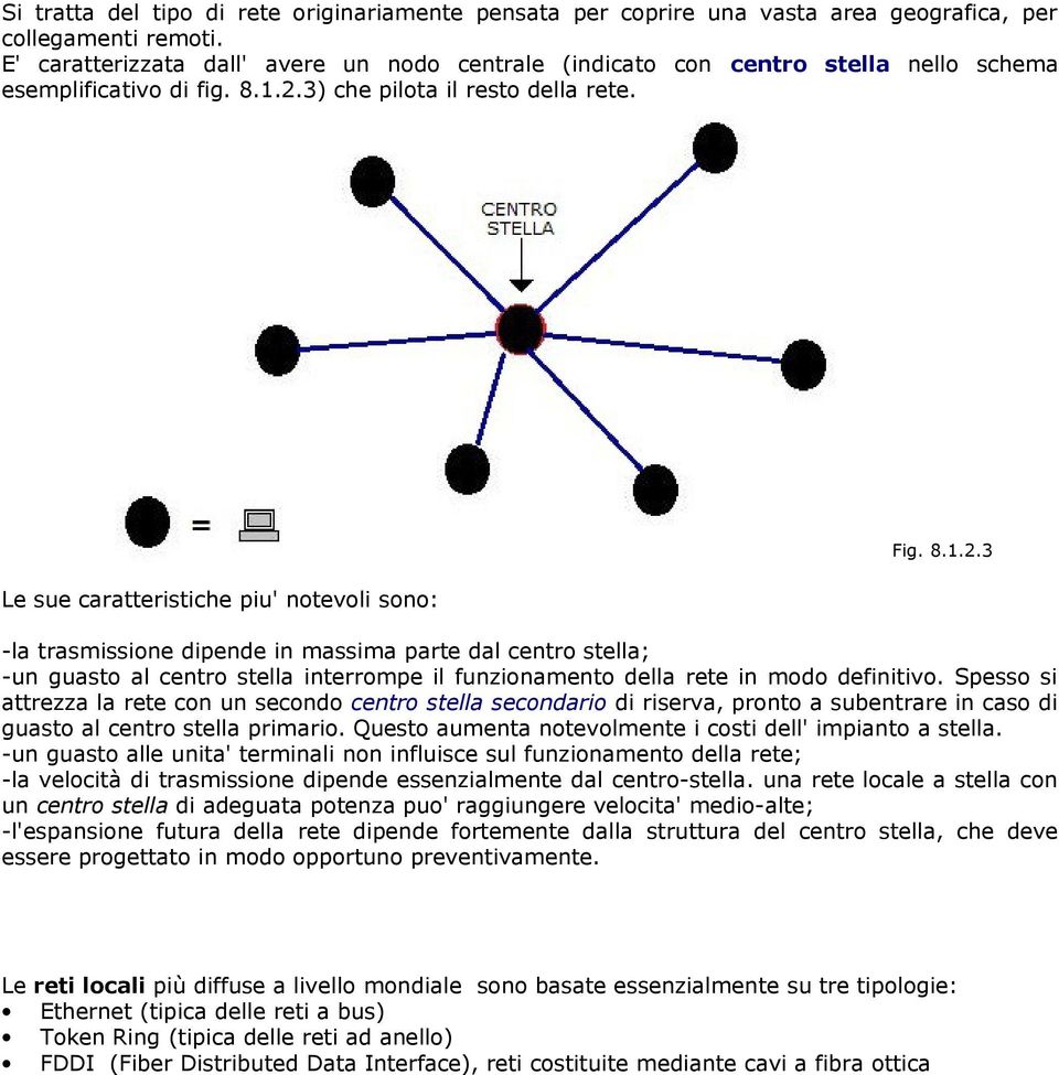 8.1.2.3 -la trasmissione dipende in massima parte dal centro stella; -un guasto al centro stella interrompe il funzionamento della rete in modo definitivo.