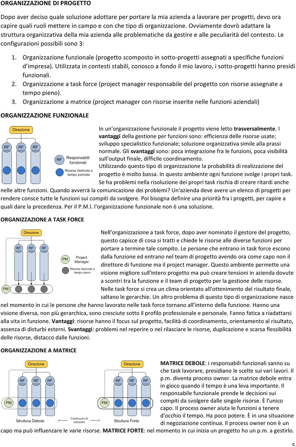 Organizzazione funzionale (progetto scomposto in sotto- progetti assegnati a specifiche funzioni d impresa).