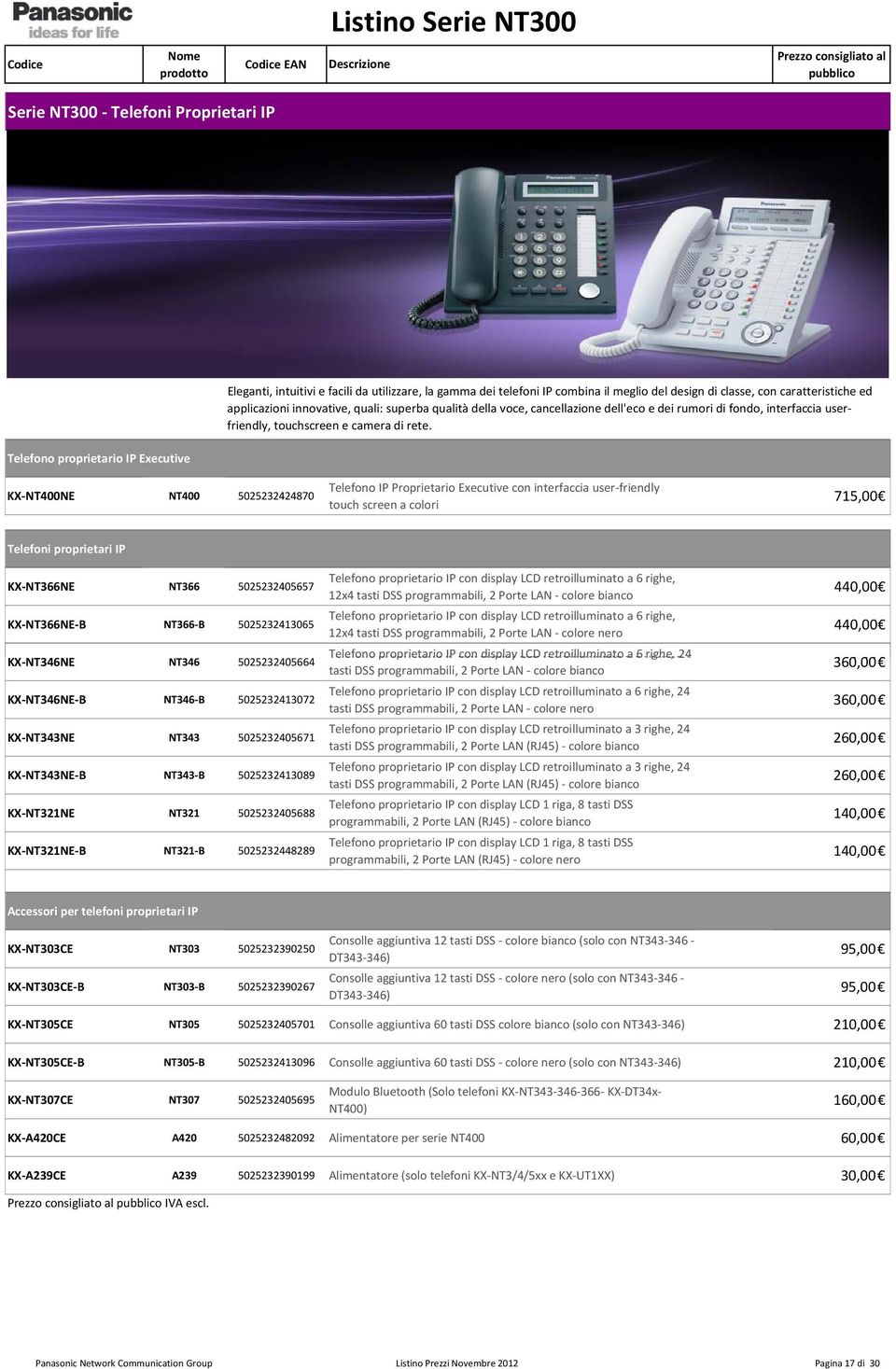 KX NT400NE NT400 5025232424870 Telefono IP Proprietario Executive con interfaccia user friendly touch screen a colori 715,00 Telefoni proprietari IP KX NT366NE NT366 5025232405657 KX NT366NE B NT366