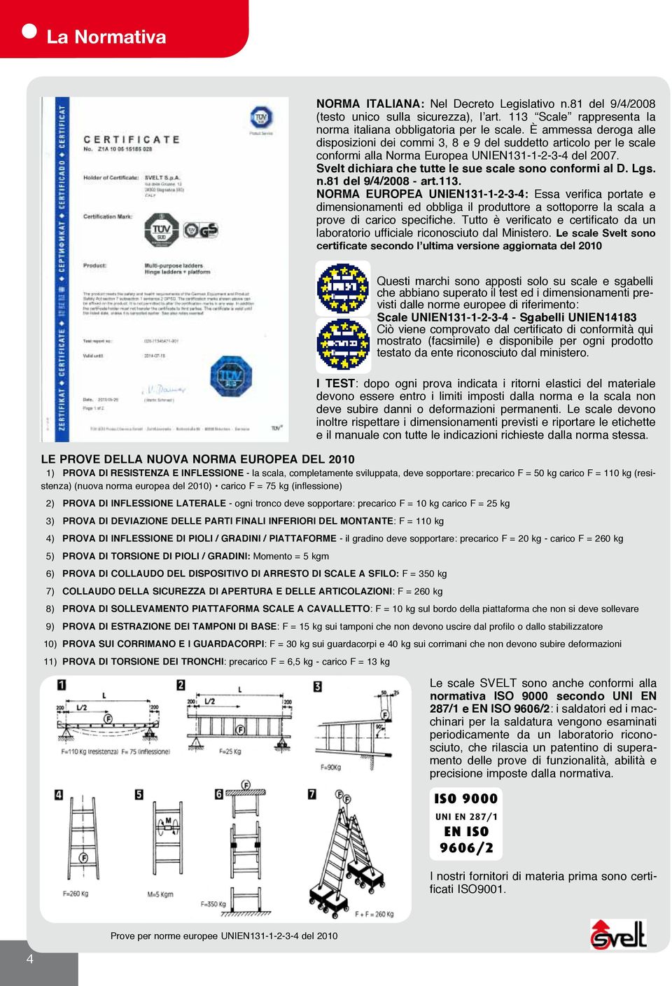 Svelt dichiara che tutte le sue scale sono conformi al D. Lgs. n.81 del 9/4/2008 - art.113.