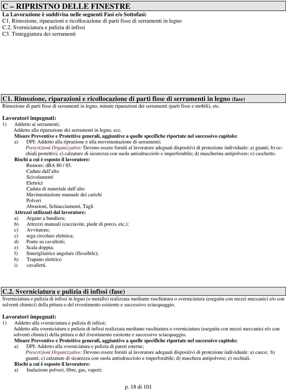 Rimozione, riparazioni e ricollocazione di parti fisse di serramenti in legno (fase) Rimozione di parti fisse di serramenti in legno, minute riparazioni dei serramenti (parti fisse e mobili), etc.