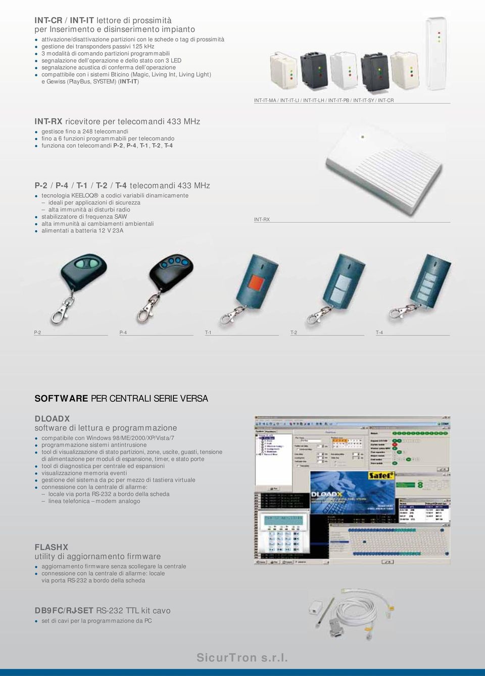 Light) e Gewiss (PlayBus, SYSTEM) (INT-IT) INT-IT-MA / INT-IT-LI / INT-IT-LH / INT-IT-PB / INT-IT-SY / INT-CR INT-RX ricevitore per telecomandi 433 MHz gestisce fino a 248 telecomandi fino a 6