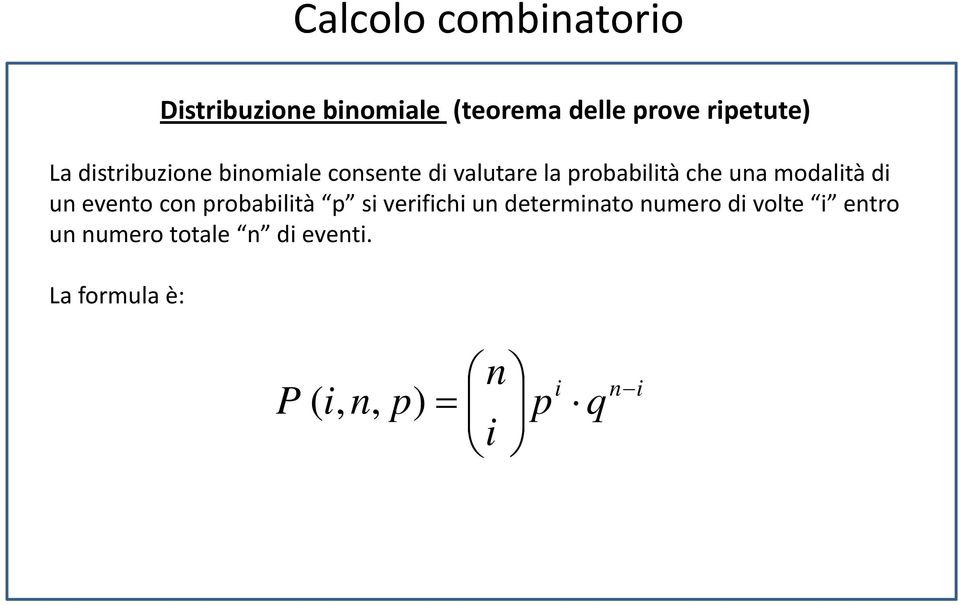 un evento con probabilità p si verifichi un determinato numero di volte i entro