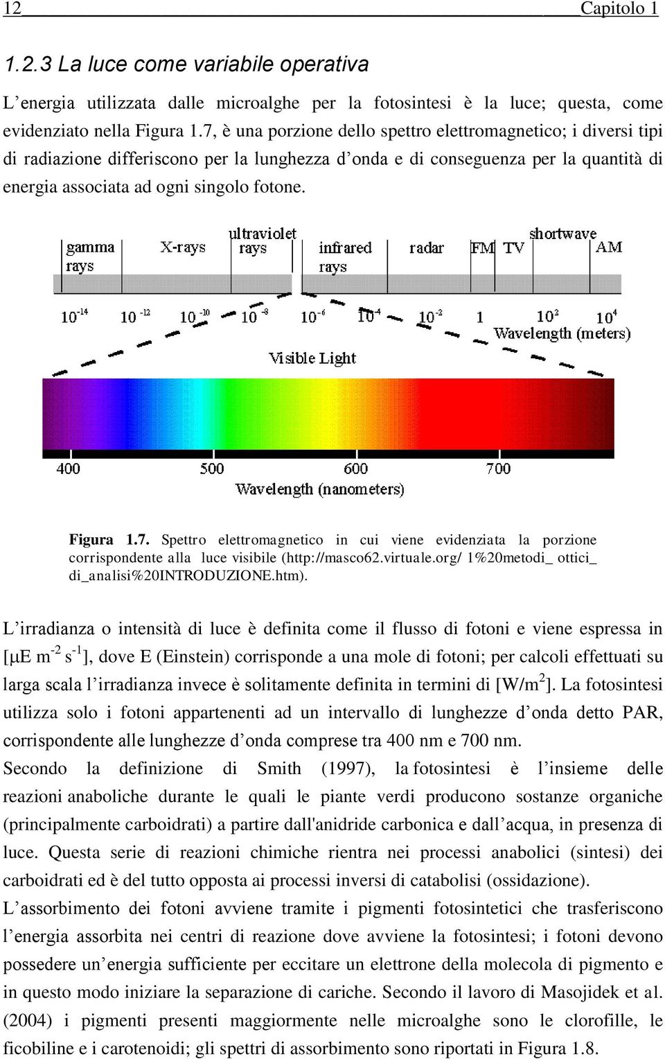 Figura 1.7. Spettro elettromagnetico in cui viene evidenziata la porzione corrispondente alla luce visibile (http://masco62.virtuale.org/ 1%20metodi_ ottici_ di_analisi%20introduzione.htm).