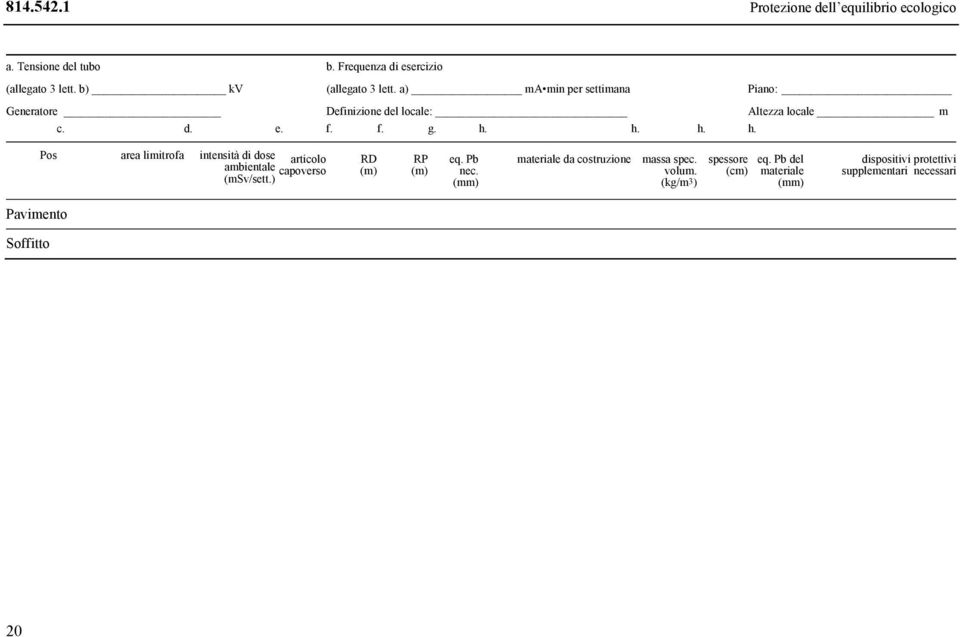 f. g. h. h. h. h. Pos area limitrofa intensità di dose articolo ambientale capoverso (msv/sett.) RD (m) RP (m) eq. Pb nec.