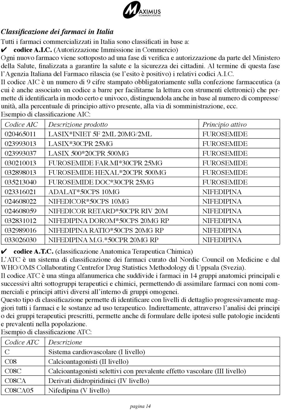 Al termine di questa fase l Agenzia Italiana del Farmaco rilascia (se l esito è positivo) i relativi codici A.I.C.