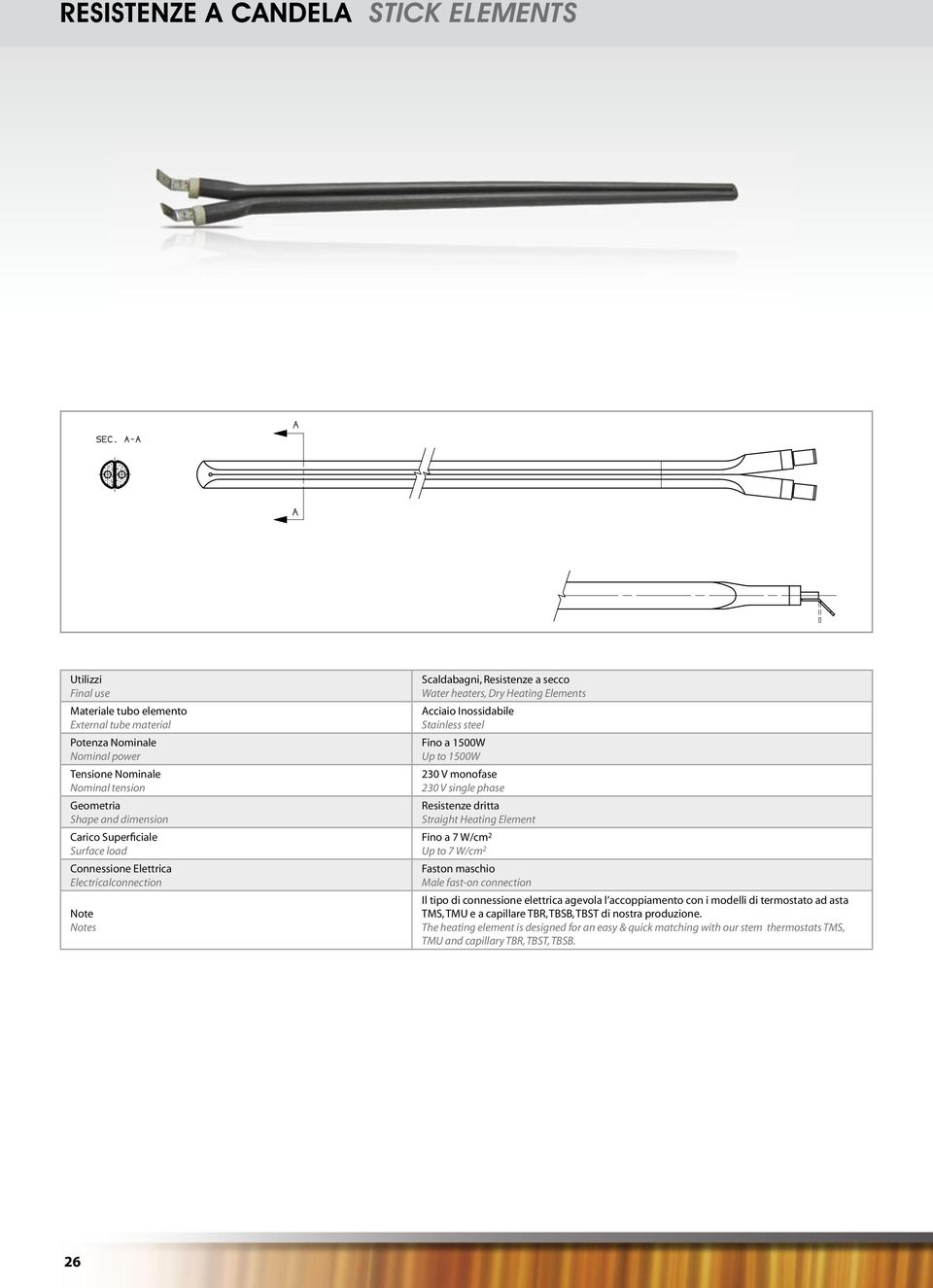 fast-on connection Il tipo di connessione elettrica agevola l accoppiamento con i modelli di termostato ad asta TMS, TMU e a capillare TBR, TBSB,