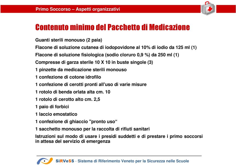 all'uso di varie misure 1 rotolo di benda orlata alta cm. 10 1 rotolo di cerotto alto cm.