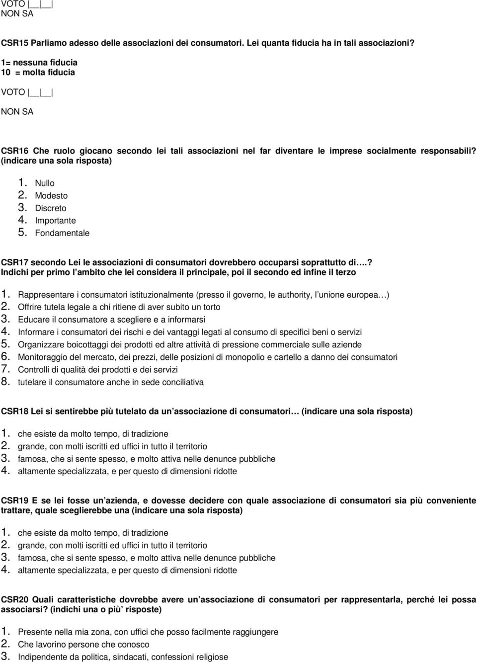 Modesto 3. Discreto 4. Importante 5. Fondamentale CSR17 secondo Lei le associazioni di consumatori dovrebbero occuparsi soprattutto di.