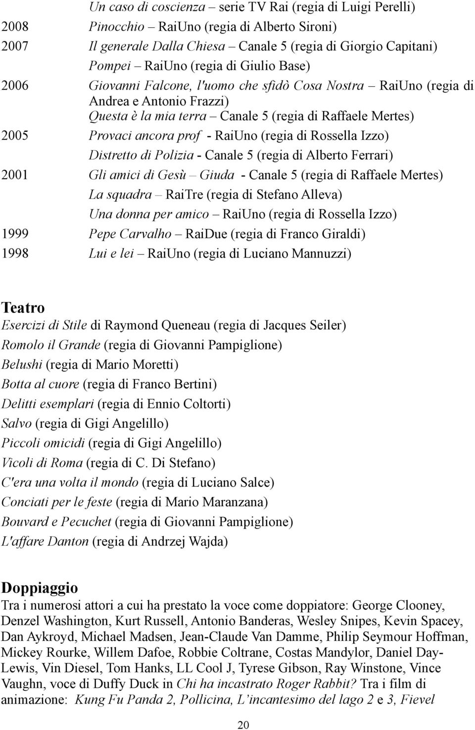 (regia di Rossella Izzo) Distretto di Polizia - Canale 5 (regia di Alberto Ferrari) 2001 Gli amici di Gesù Giuda - Canale 5 (regia di Raffaele Mertes) La squadra RaiTre (regia di Stefano Alleva) Una