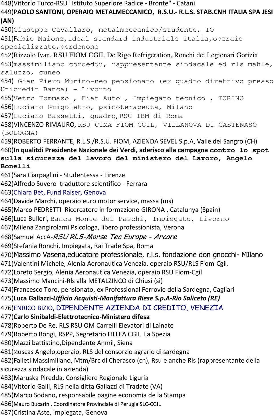 Refrigeration, Ronchi dei Legionari Gorizia 453)massimiliano cordeddu, rappresentante sindacale ed rls mahle, saluzzo, cuneo 454) Gian Piero Murino-neo pensionato (ex quadro direttivo presso