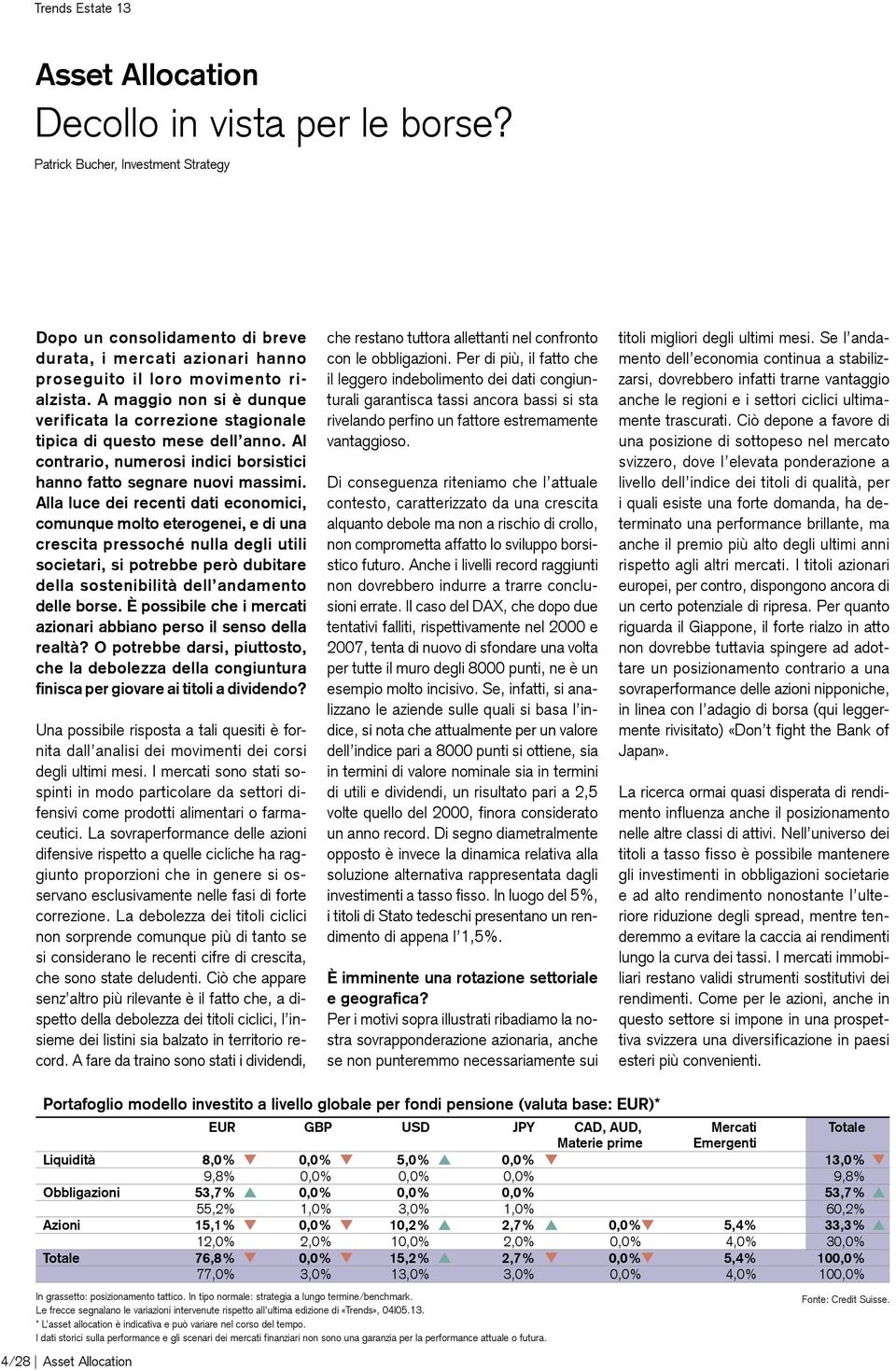 Alla luce dei recenti dati economici, comunque molto eterogenei, e di una crescita pressoché nulla degli utili societari, si potrebbe però dubitare della sostenibilità dell andamento delle borse.