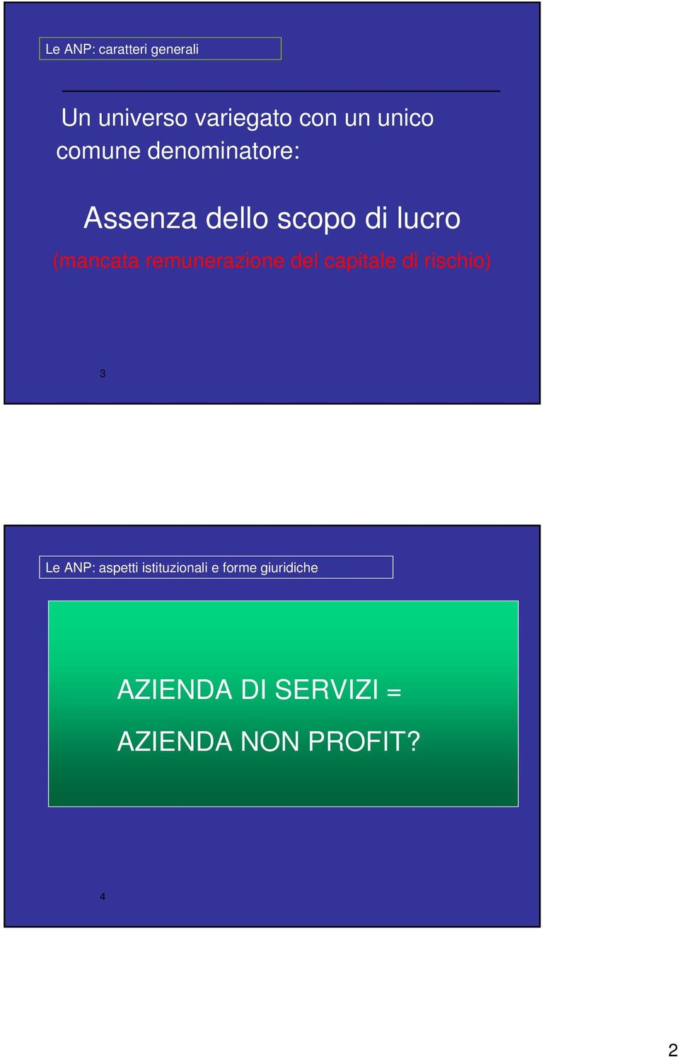 remunerazione del capitale di rischio) 3 Le ANP: aspetti