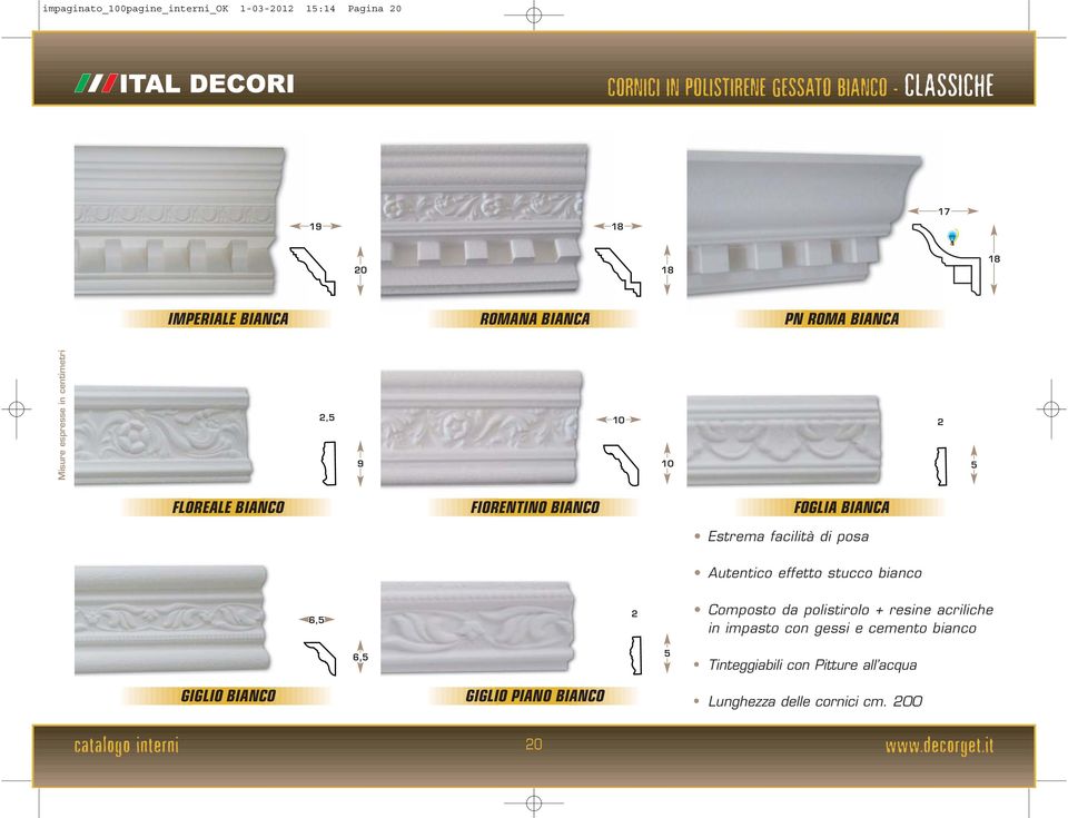 facilità di posa Autentico effetto stucco bianco 6,5 2 Composto da polistirolo + resine acriliche in impasto con gessi e