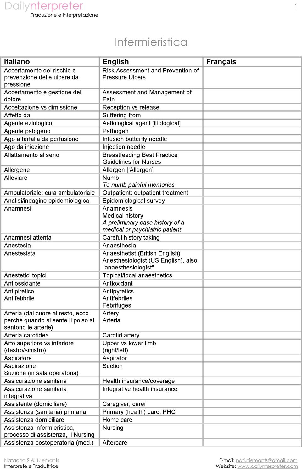 Anamnesi attenta Anestesia Anestesista Anestetici topici Antiossidante Antipiretico Antifebbrile Arteria (dal cuore al resto, ecco perché quando si sente il polso si sentono le arterie) Arteria