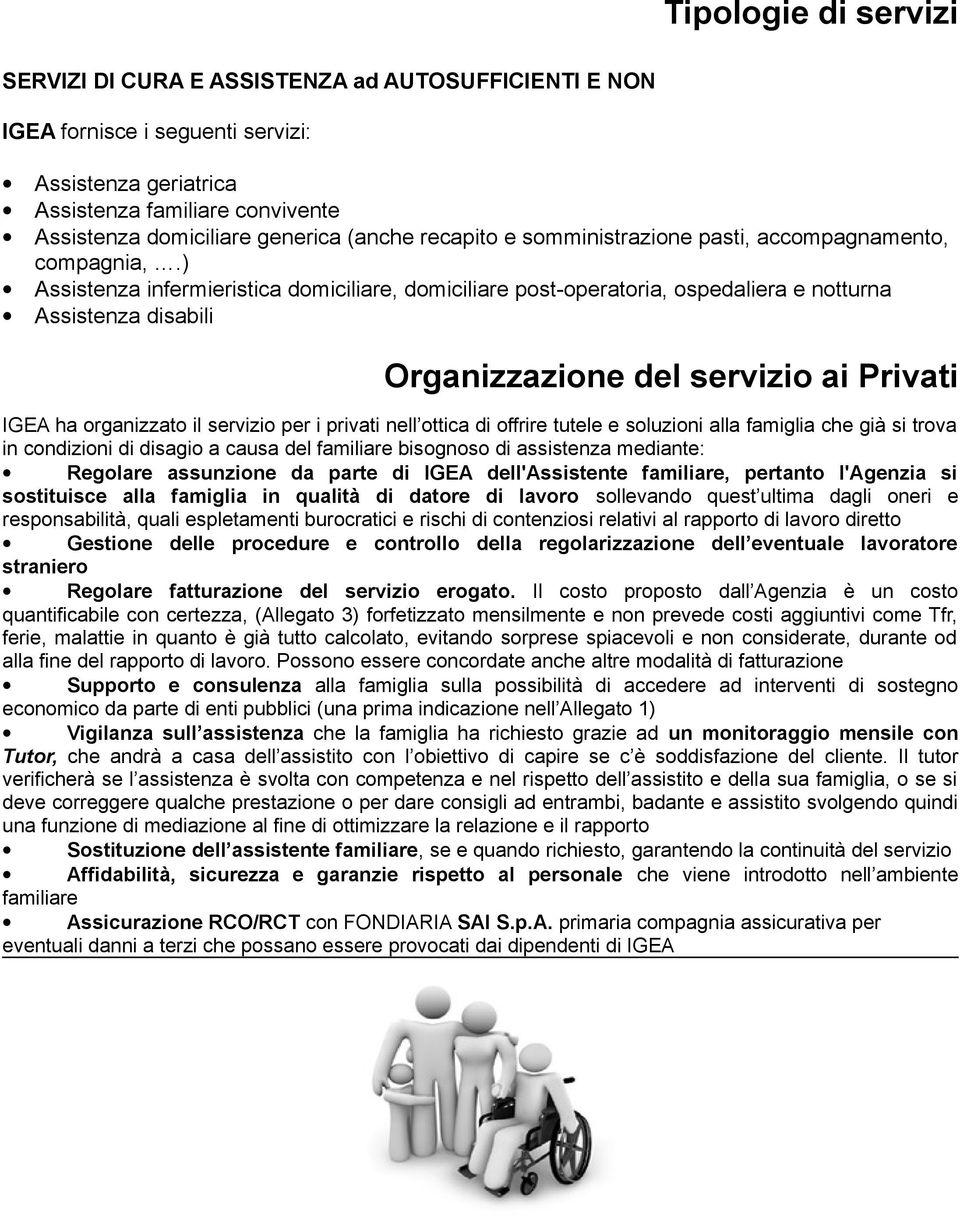 ) Assistenza infermieristica domiciliare, domiciliare post-operatoria, ospedaliera e notturna Assistenza disabili Organizzazione del servizio ai Privati IGEA ha organizzato il servizio per i privati