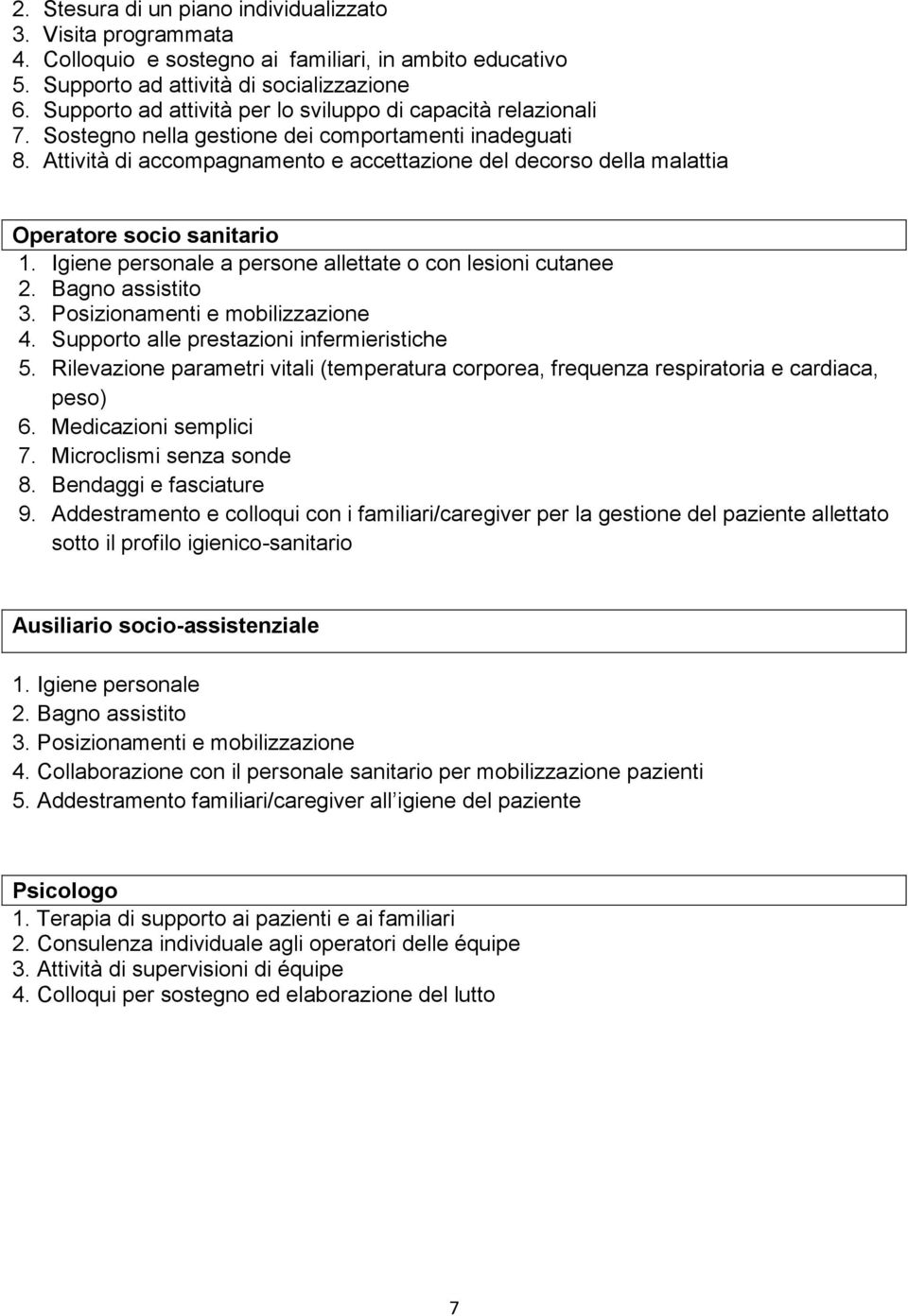 Attività di accompagnamento e accettazione del decorso della malattia Operatore socio sanitario 1. Igiene personale a persone allettate o con lesioni cutanee 2. Bagno assistito 3.