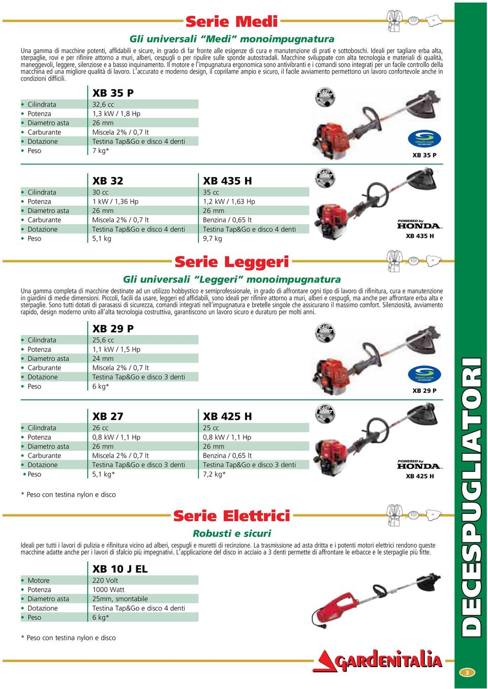 nylon e disco Serie Medi Gli universali Medi monoimpugnatura Una gamma di macchine potenti, affidabili e sicure, in grado di far fronte alle esigenze di cura e manutenzione di prati e sottoboschi.